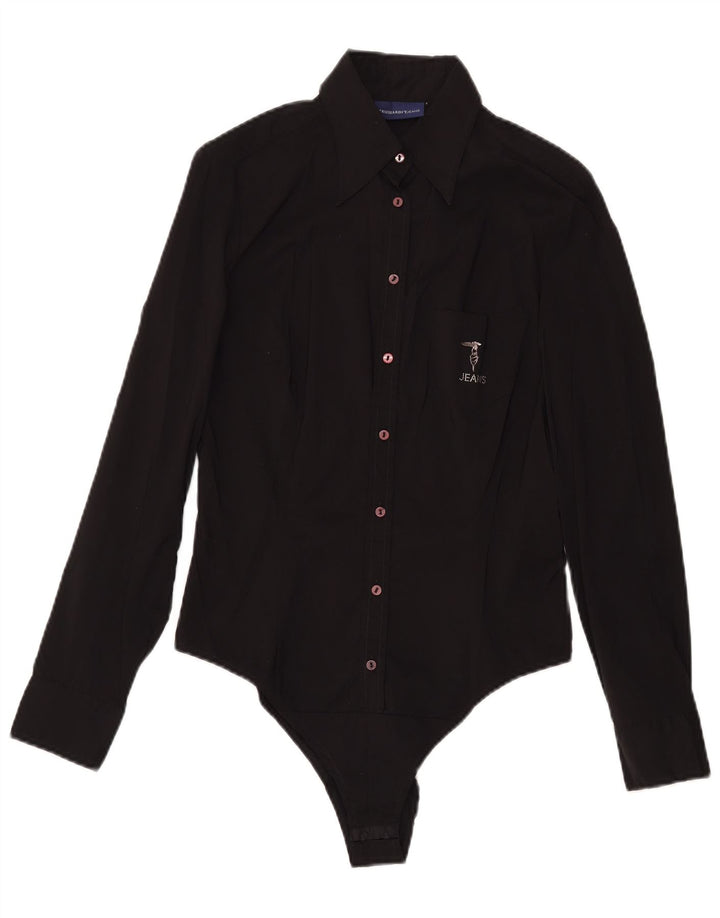 Macacão feminino Trussardi de manga comprida UK 12 algodão preto médio