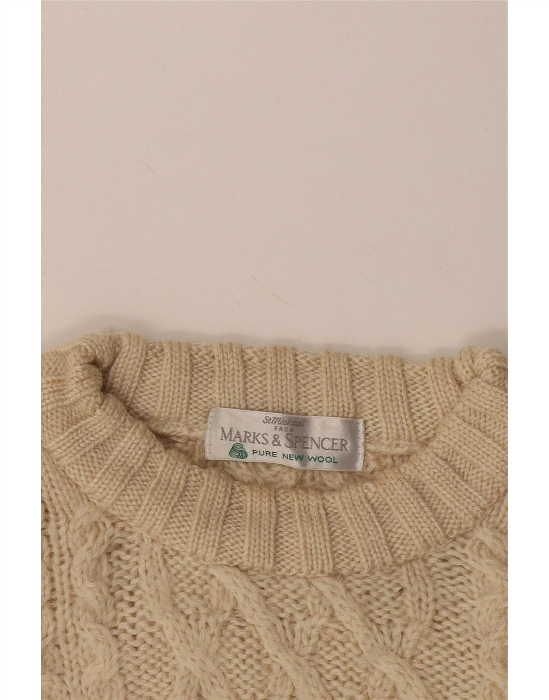 Suéter masculino Marks & Spencer com gola redonda 2XL lã bege