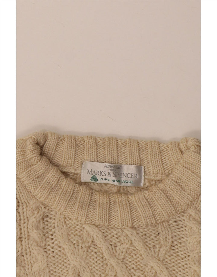 Suéter masculino Marks & Spencer com gola redonda 2XL lã bege
