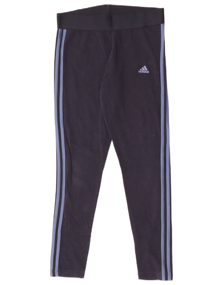 ADIDAS Womens Leggings UK 12/14 Médio Azul Marinho Algodão