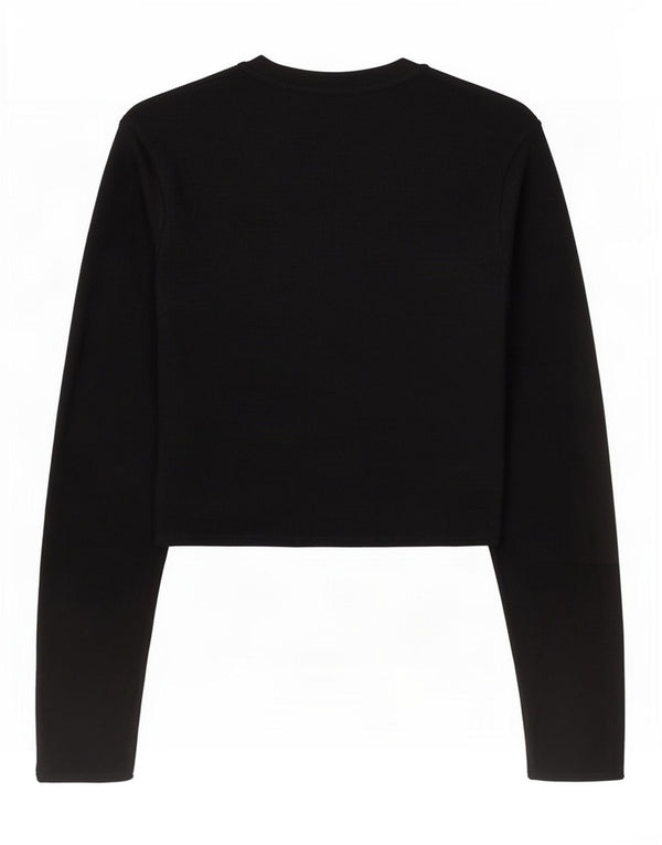 Zara Womens Crop Top Manga Longa Reino Unido 8 Pequena Viscose Preta