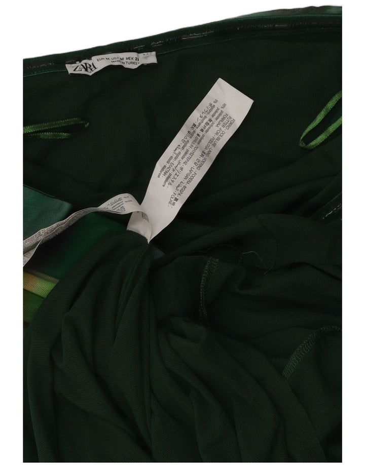 ZARA Vestido feminino com estampa abstrata maxi sem alças Reino Unido 12 verde médio