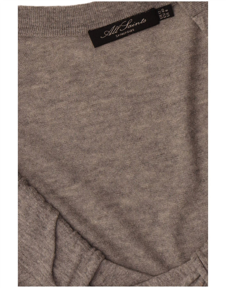 Vestido jumper feminino de manga comprida All Saints Reino Unido 12 lã cinza médio