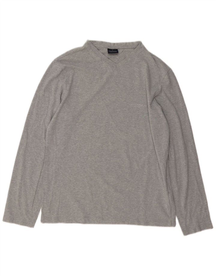 Trussardi Jeans Top masculino manga comprida algodão manchado cinza médio