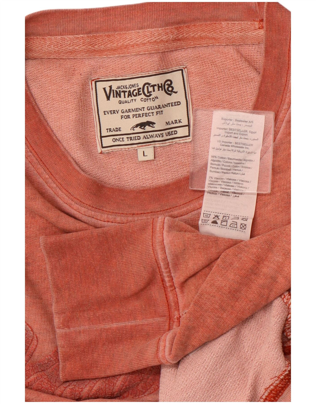 JACK & JONES Top gráfico masculino manga comprida grande algodão rosa