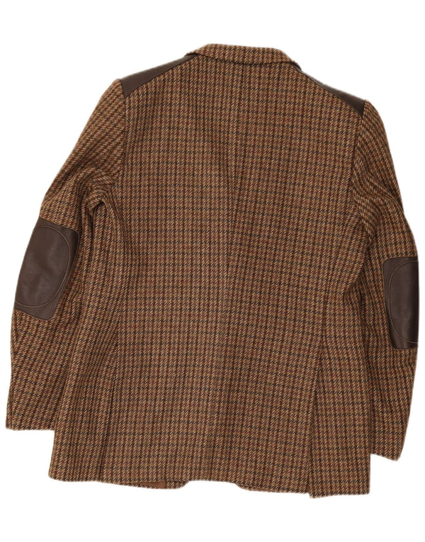 Jaqueta blazer masculina vintage com 2 botões IT 52 XL marrom houndstooth lã