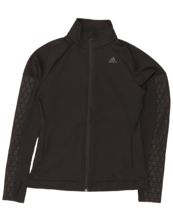 ADIDAS Womens Climalite Tracksuit Top Jacket UK 12 Médio Preto Geométrico