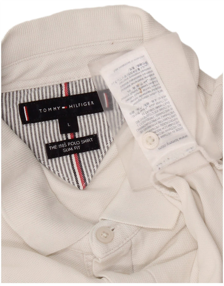 Camisa polo masculina Tommy Hilfiger Slim Fit grande algodão branco