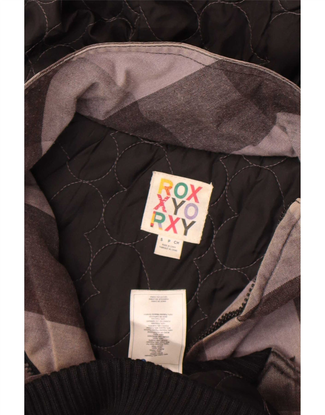 Jaqueta bomber com capuz feminino Roxy UK 10 pequeno algodão xadrez cinza