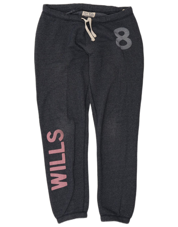 Jack Wills Calça feminina de treino gráfico Joggers Reino Unido 10 pequeno azul marinho