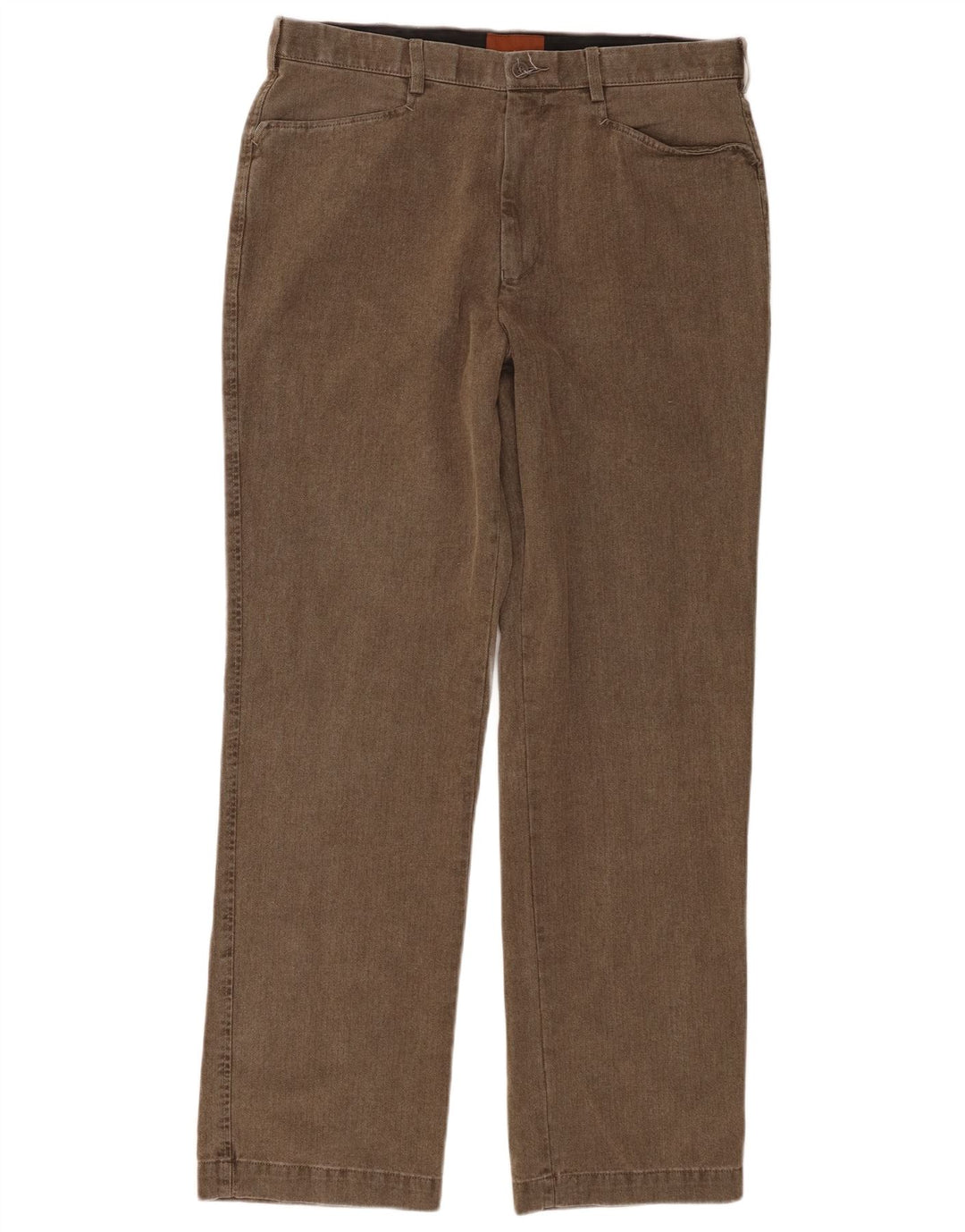 Calça masculina reta casual Marks & Spencer W34 L31 espinha de peixe marrom