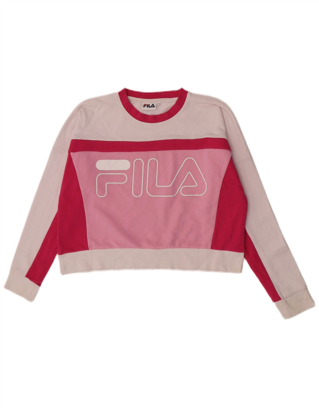 Moletom feminino Fila Oversized Crop Jumper UK 10 pequeno bloco colorido rosa