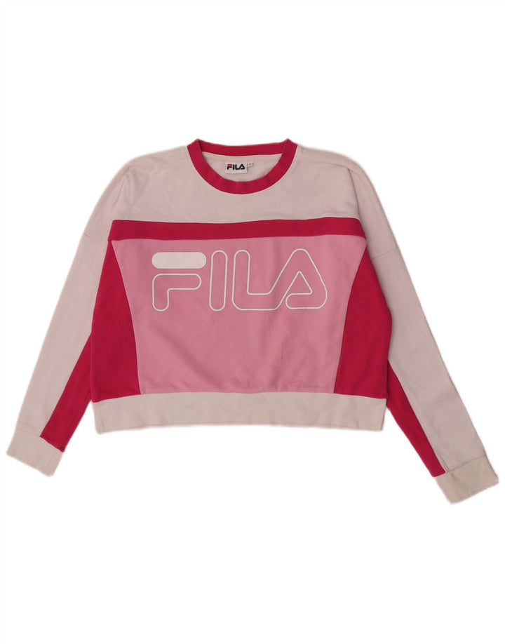 Moletom feminino Fila Oversized Crop Jumper UK 10 pequeno bloco colorido rosa