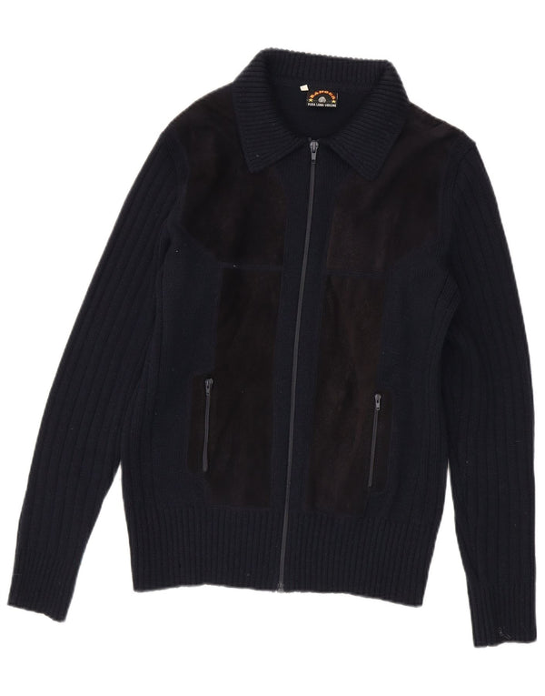 Suéter Cardigan Masculino Ranger IT 50 Lã Virgem Colorblock Azul Marinho Médio