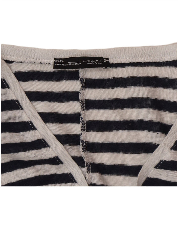 Camiseta feminina grande Zara UK 14 risca de giz preta média