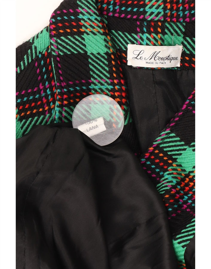 Jaqueta blazer feminina vintage com 2 botões Reino Unido 16 grande lã xadrez verde
