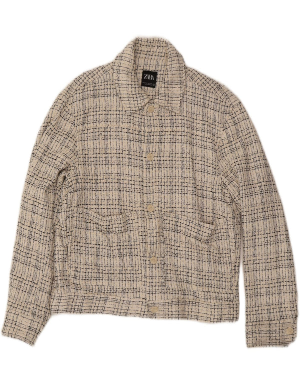 Zara Mens Bomber Jacket UK 38 Médio Off White Check Algodão