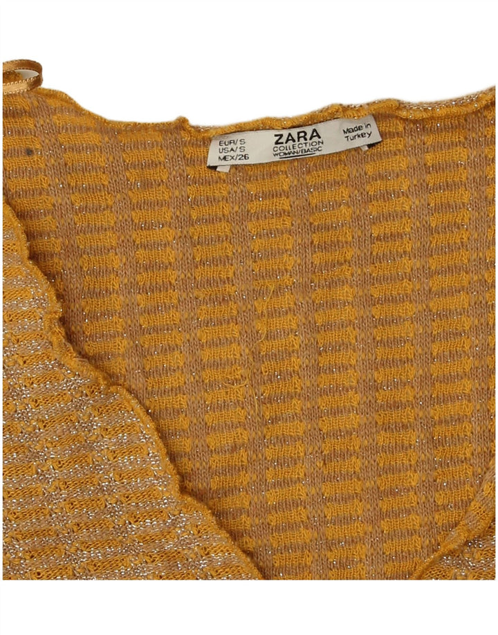 Blusa feminina Zara Top UK 10 poliéster manchado amarelo pequeno
