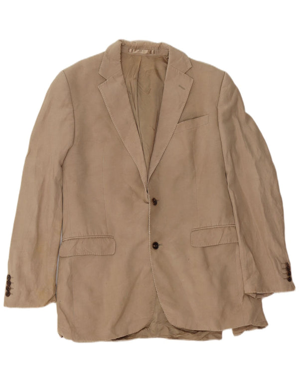 Jaqueta blazer masculina Jaeger com 2 botões Reino Unido 40 grande seda bege