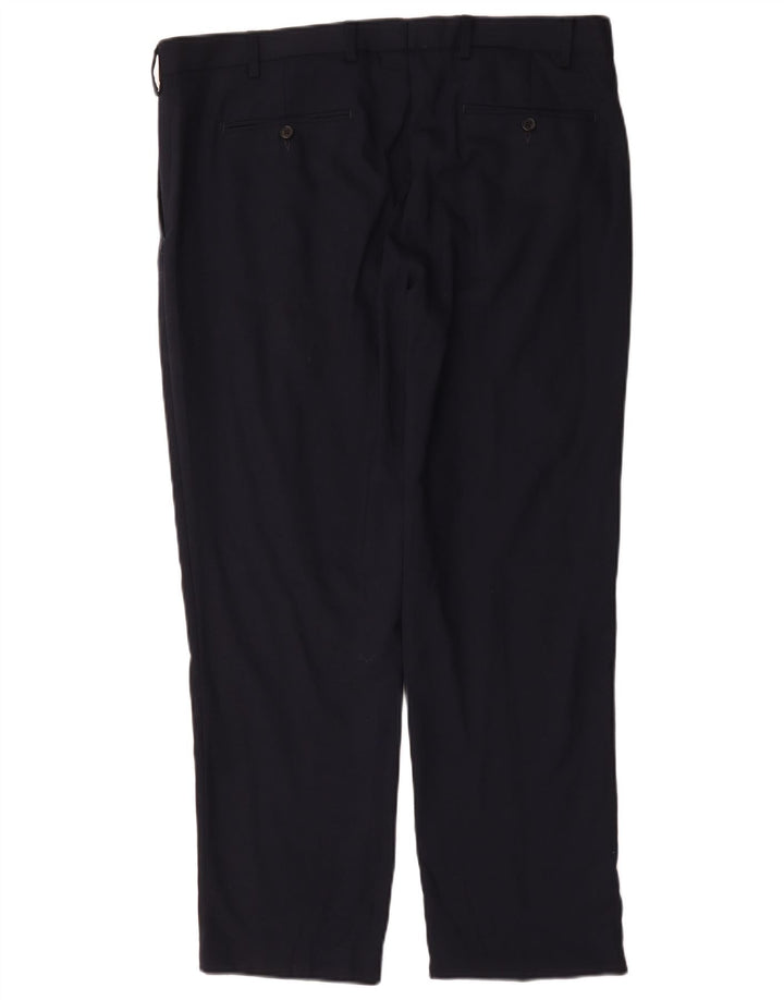 Calça masculina de ajuste regular Marks & Spencer W38 L29 lã azul marinho
