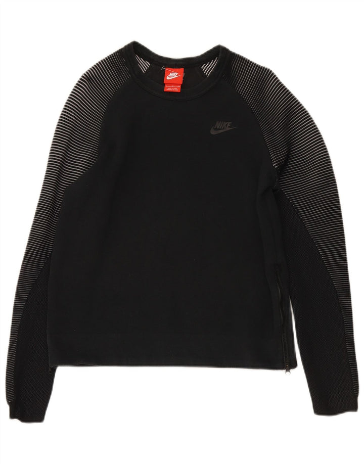 NIKE Mens Moletom Jumper Pequeno Algodão Listrado Preto
