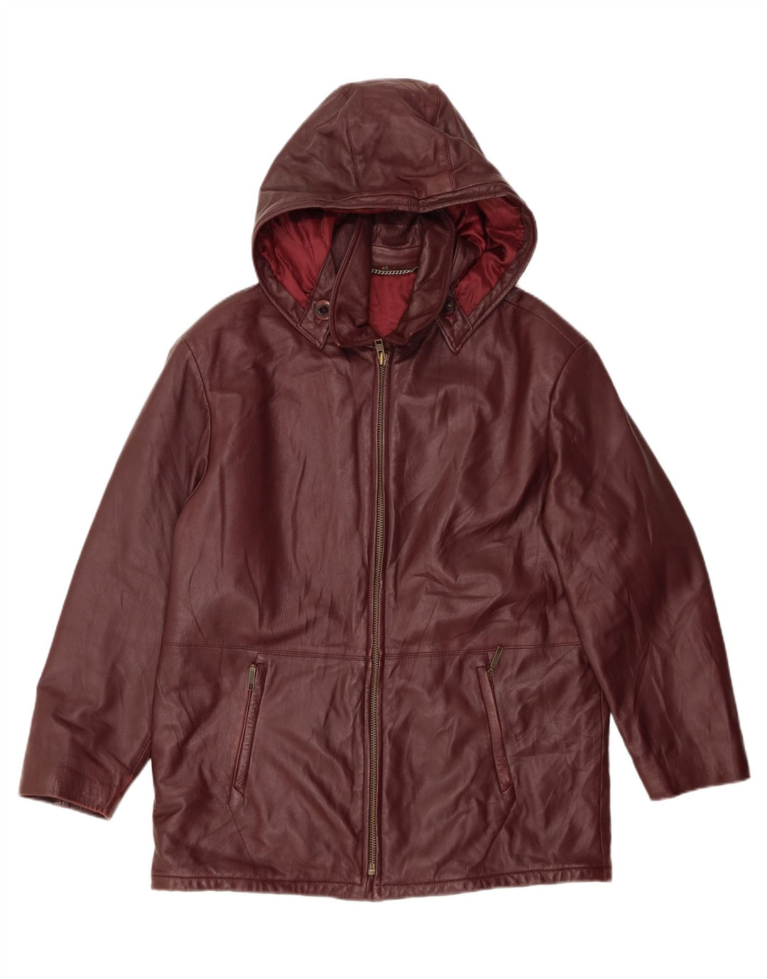 Jaqueta feminina de couro com capuz VINTAGE IT 48 XL couro borgonha