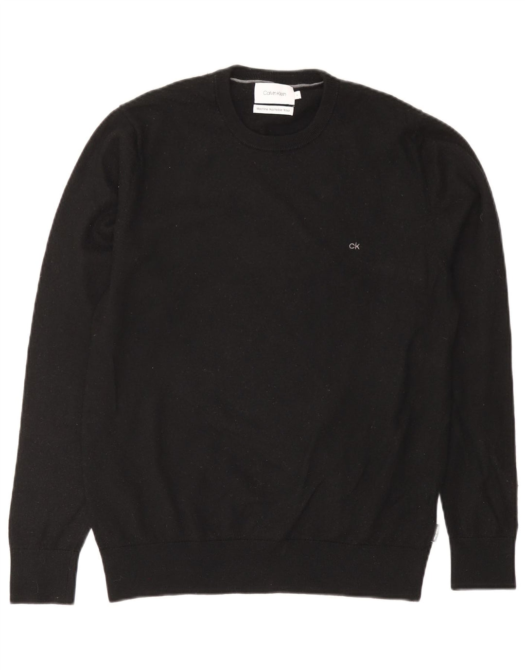 Suéter feminino Calvin Klein com gola redonda, tamanho 16, lã preta grande