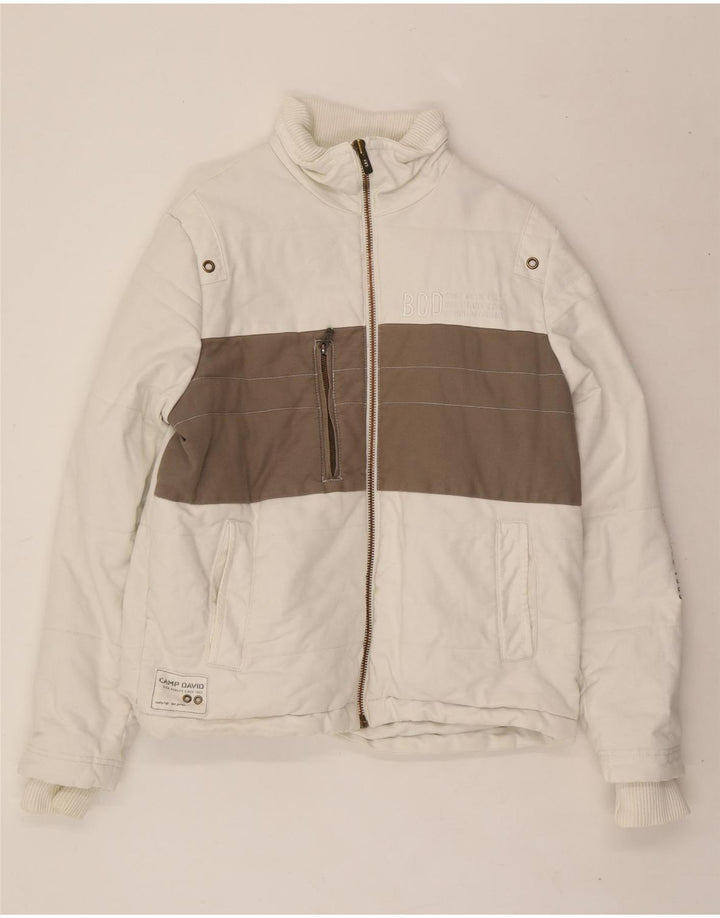 CAMP DAVID Mens Graphic Padded Jacket UK 38 Medium White Colourblock Vintage Camp David and Second-Hand Camp David from Messina Hembry 