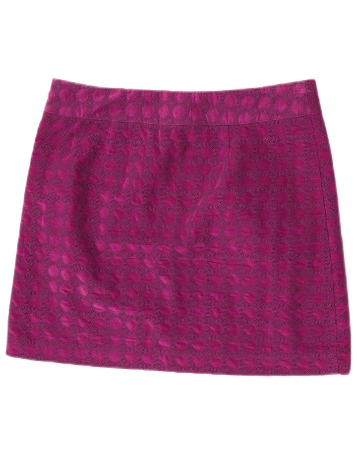 Mini saia feminina White Stuff UK 12 médio W32 algodão geométrico roxo