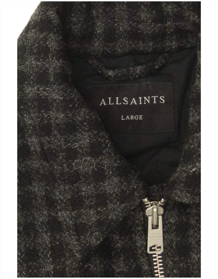 Jaqueta bomber masculina All Saints Reino Unido 40 grande lã xadrez cinza