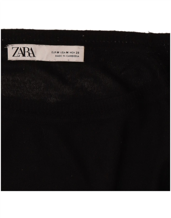 Suéter feminino Zara com gola canoa UK 14 médio preto
