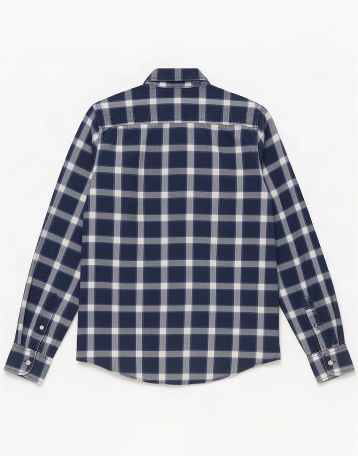 Camisa masculina Hollister de algodão xadrez azul médio