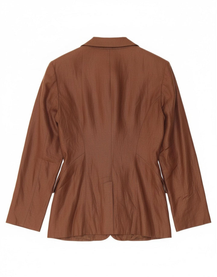 Jaqueta blazer vintage feminina com 3 botões Reino Unido 10 pequena marrom