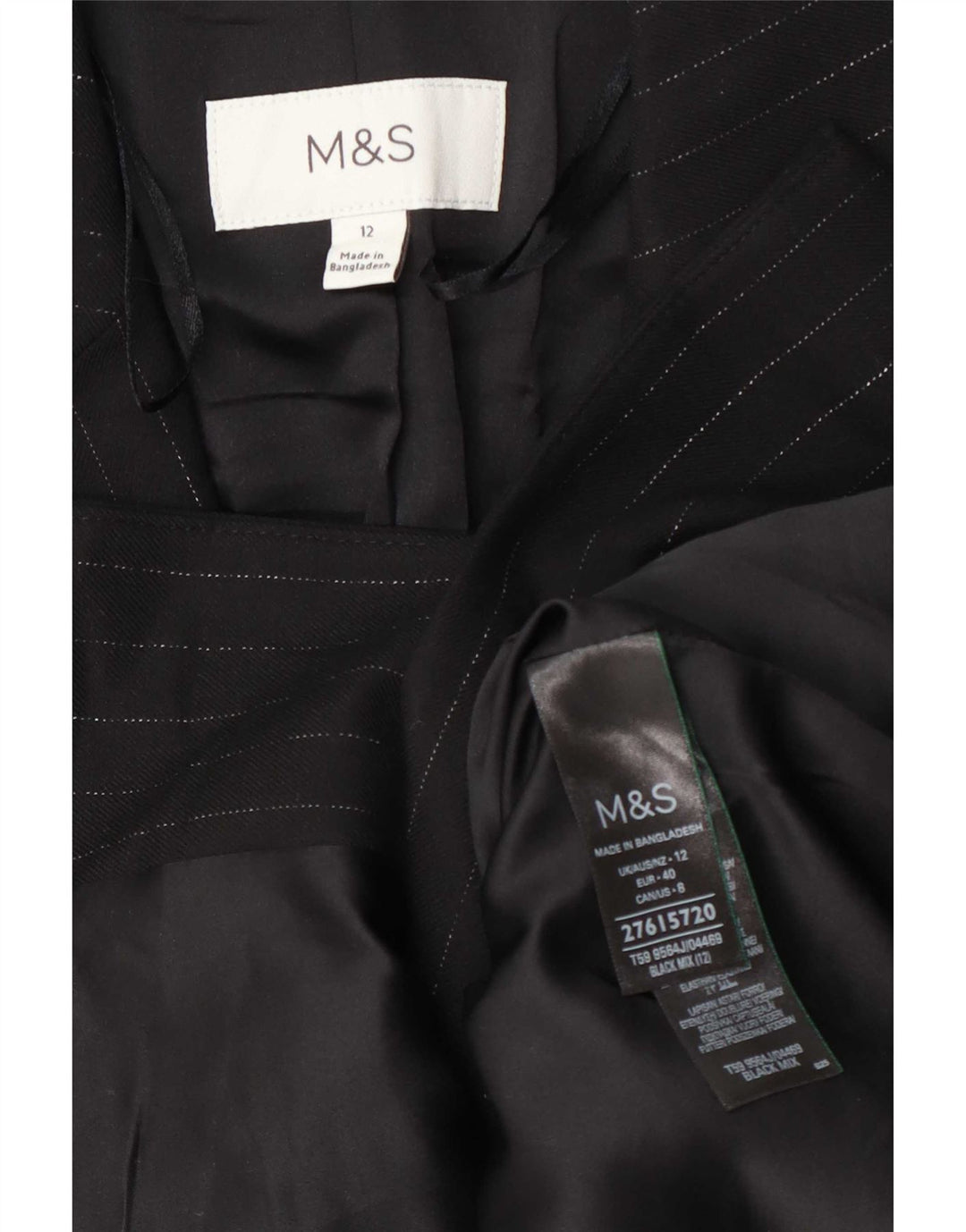Jaqueta blazer feminina de 1 botão Marks & Spencer Reino Unido 12 listrada preta média