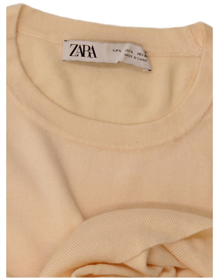 Zara Suéter feminino com gola redonda e gola redonda, tamanho grande, branco