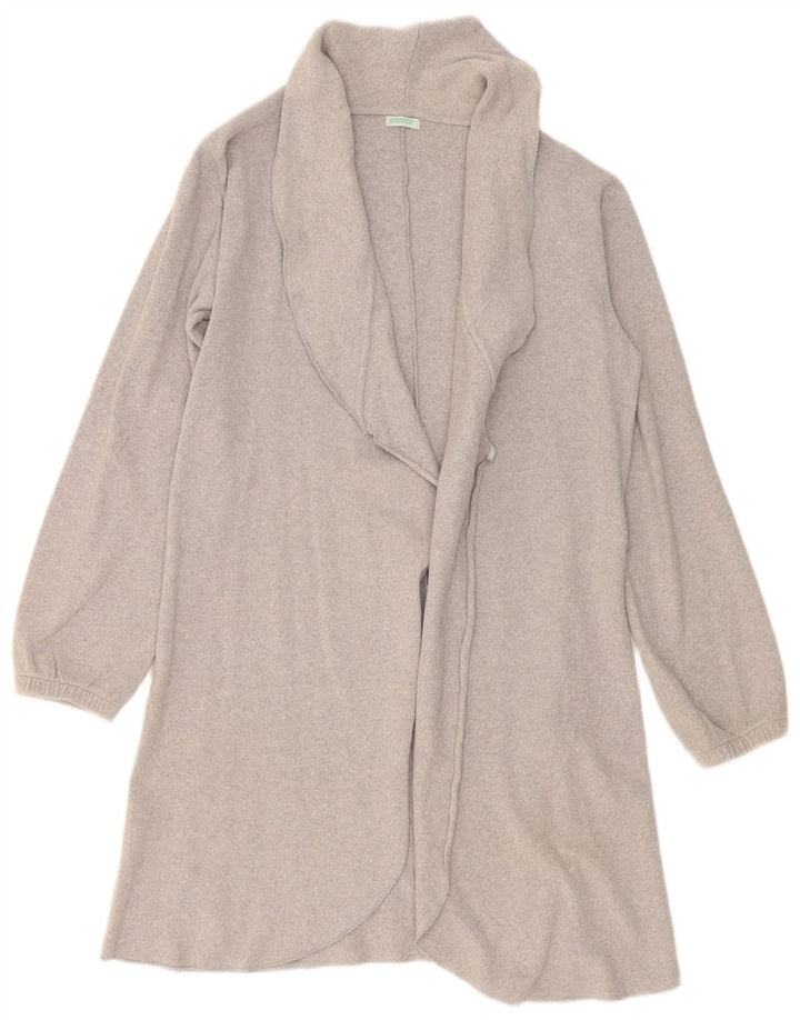 Suéter feminino Benetton Longline Open Cardigan Reino Unido 14 Médio Cinza