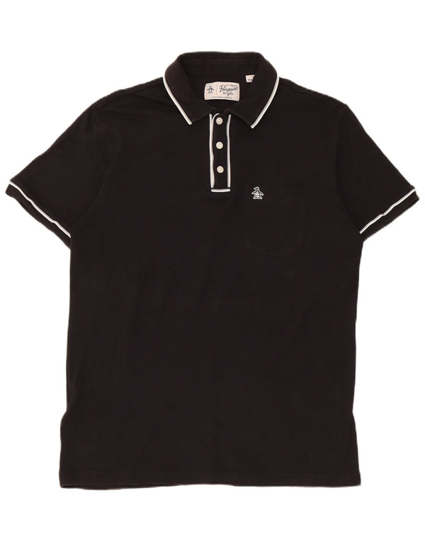 Camisa polo masculina Penguin médio algodão listrado preto
