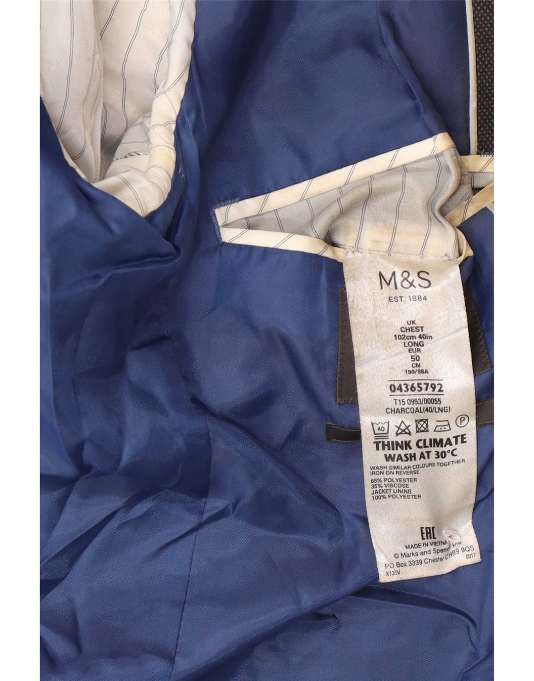 Jaqueta blazer masculina longa de 2 botões Marks & Spencer Reino Unido 40 cinza médio