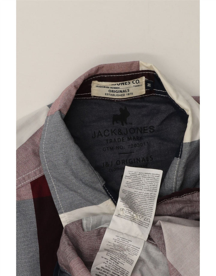 Camisa masculina Jack & Jones média de algodão gingham cor de vinho