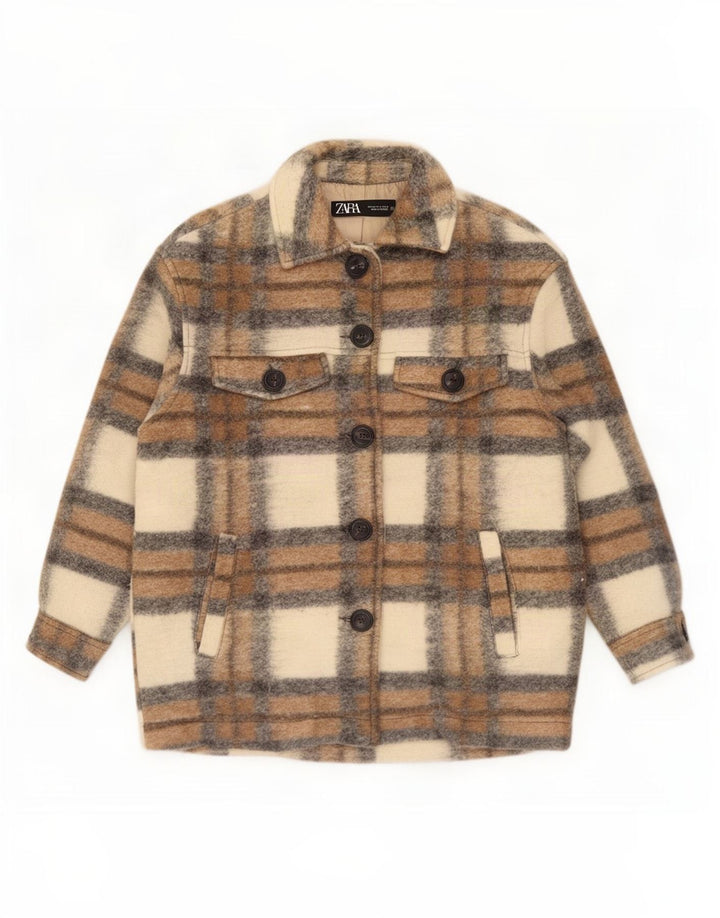 Zara Womens Oversized Utility Jacket UK 14 Médio Bege Poliéster Xadrez
