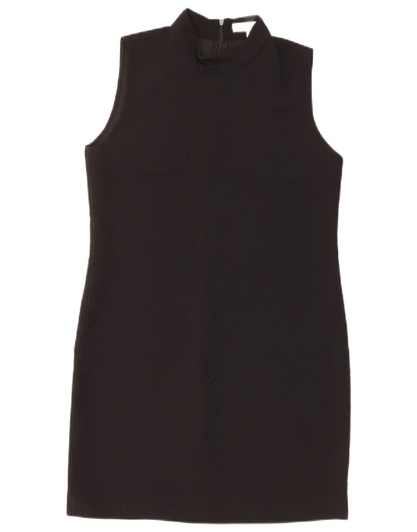Vestido feminino Zara com bainha sem mangas UK 10 pequeno poliéster preto