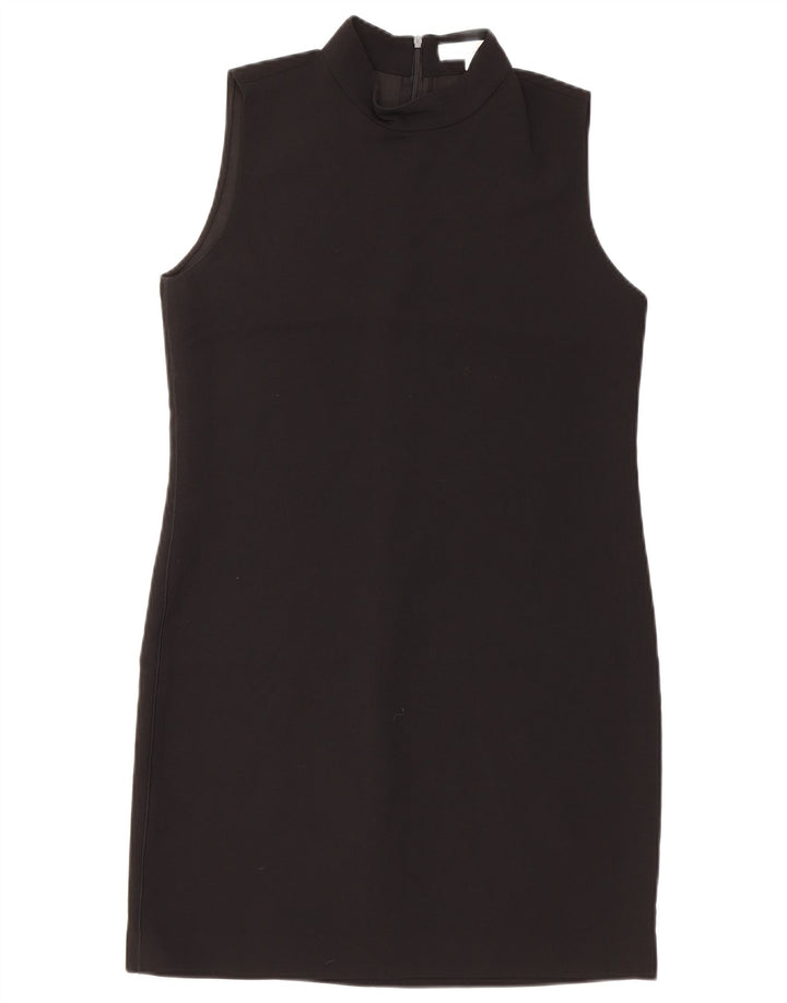 Vestido feminino Zara com bainha sem mangas UK 10 pequeno poliéster preto