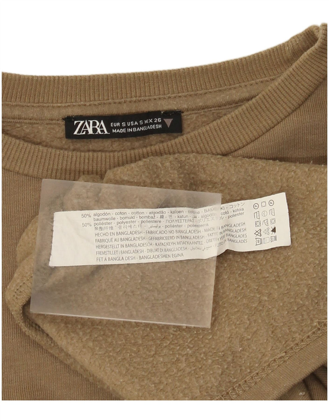 Zara moletom feminino jumper UK 10 pequeno algodão cáqui
