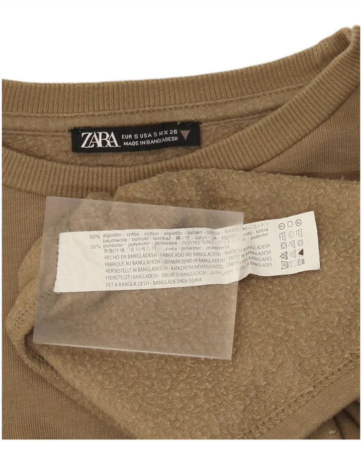Zara moletom feminino jumper UK 10 pequeno algodão cáqui