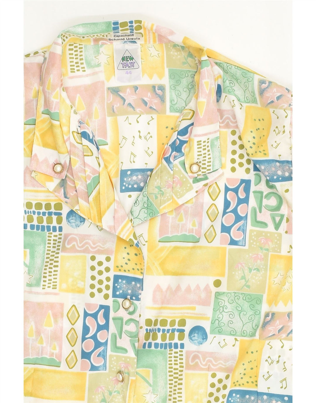 NEW FAST Womens Short Sleeve Shirt Blouse EU 44 XL Yellow Patchwork | Vintage New Fast | Thrift | Second-Hand New Fast | Used Clothing | Messina Hembry 