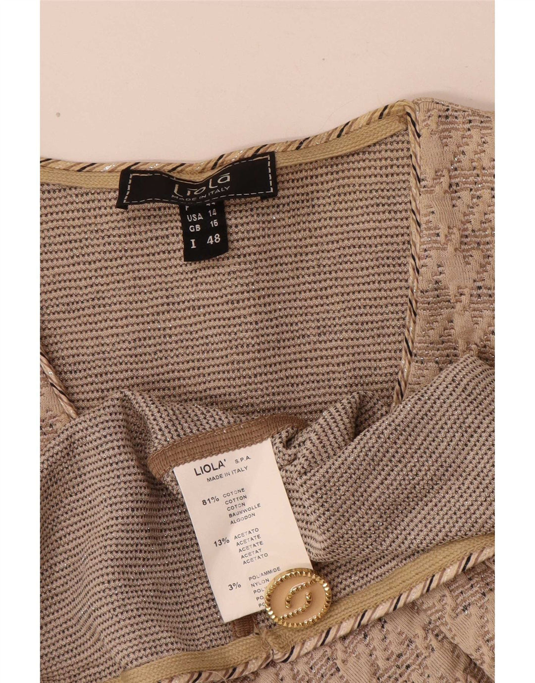 Jaqueta blazer feminina Liola com 3 botões e manga 3/4 Reino Unido 16 grande algodão bege