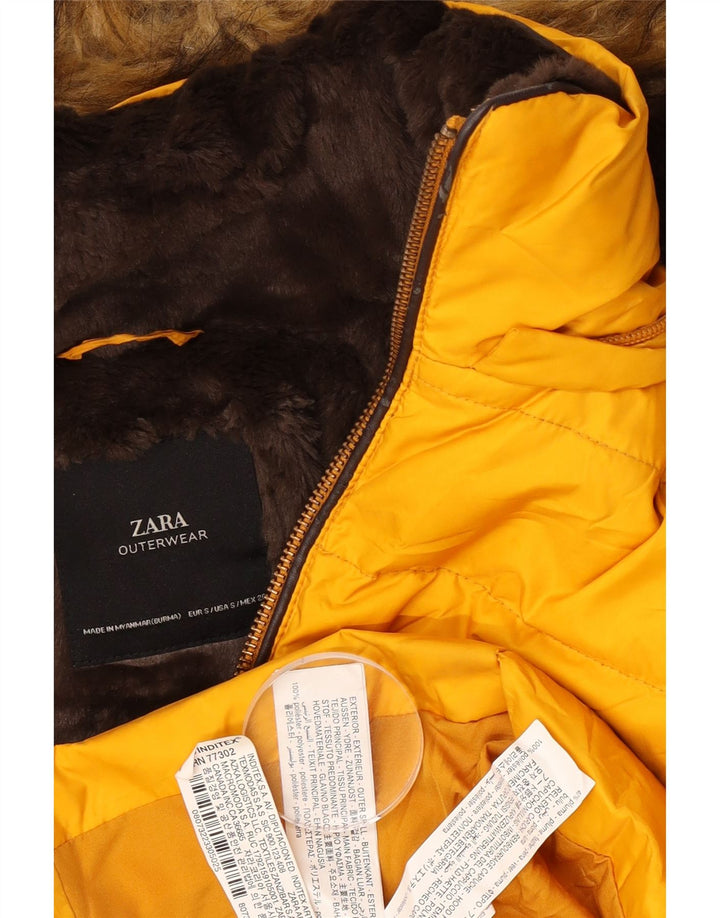 Jaqueta acolchoada com capuz feminina Zara UK 10 poliéster amarelo pequeno