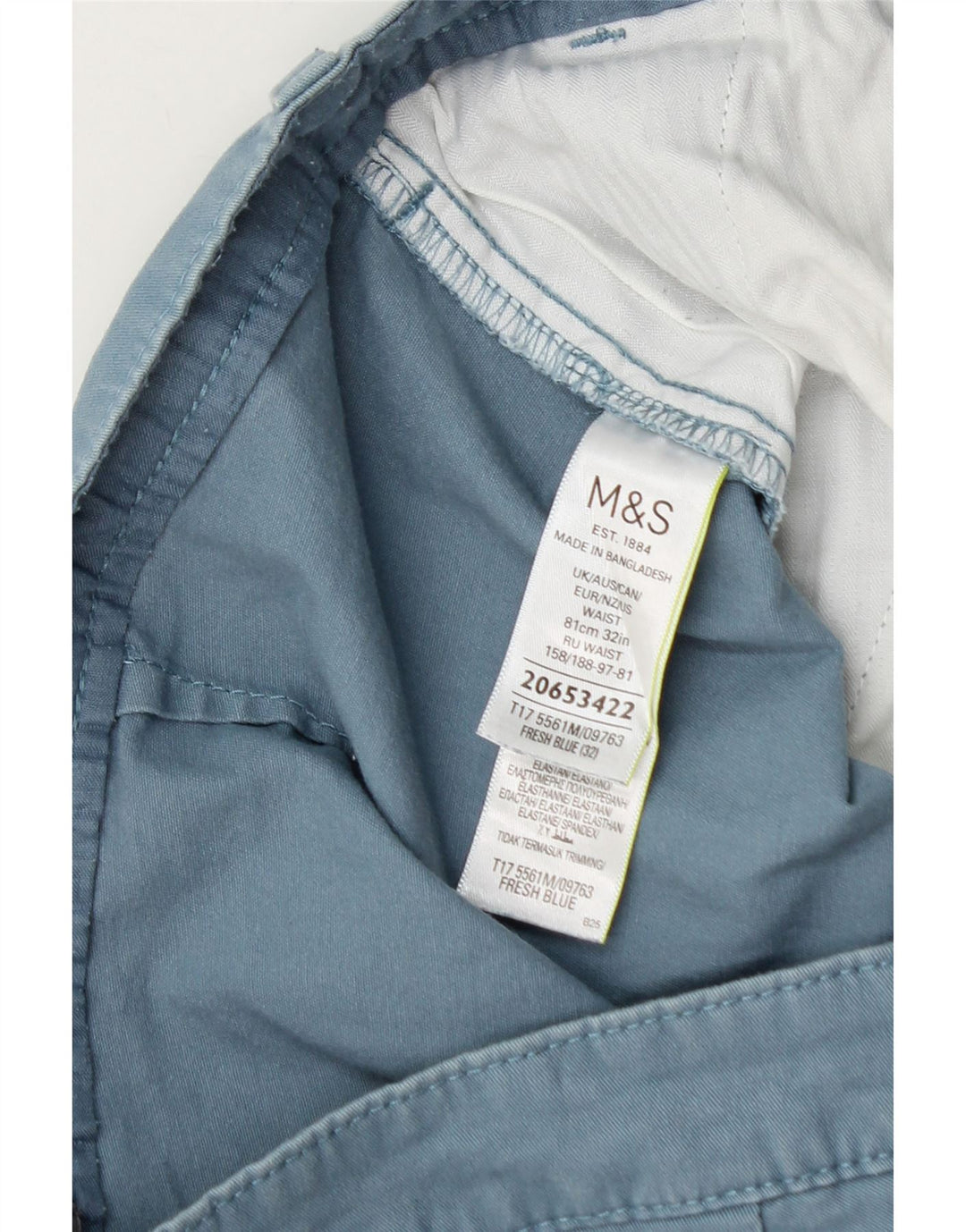 Shorts chino masculino Marks & Spencer W32 algodão azul médio
