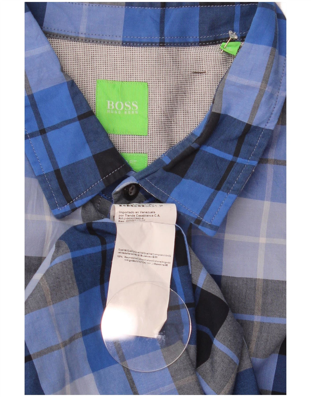 Camisa masculina Hugo Boss Regular Fit XL azul xadrez algodão