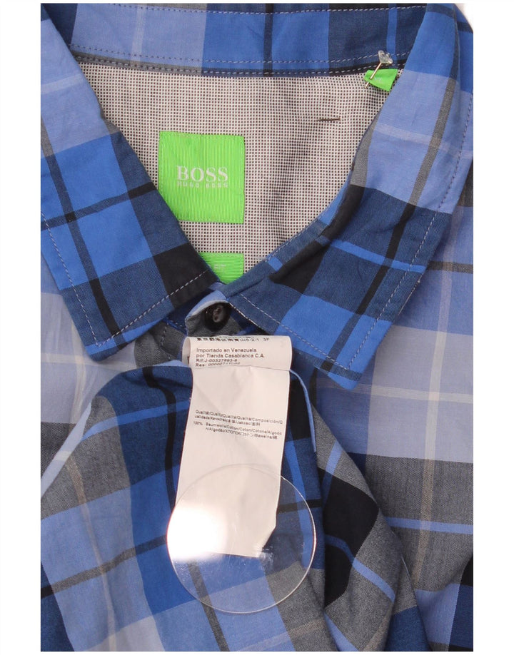 Camisa masculina Hugo Boss Regular Fit XL azul xadrez algodão